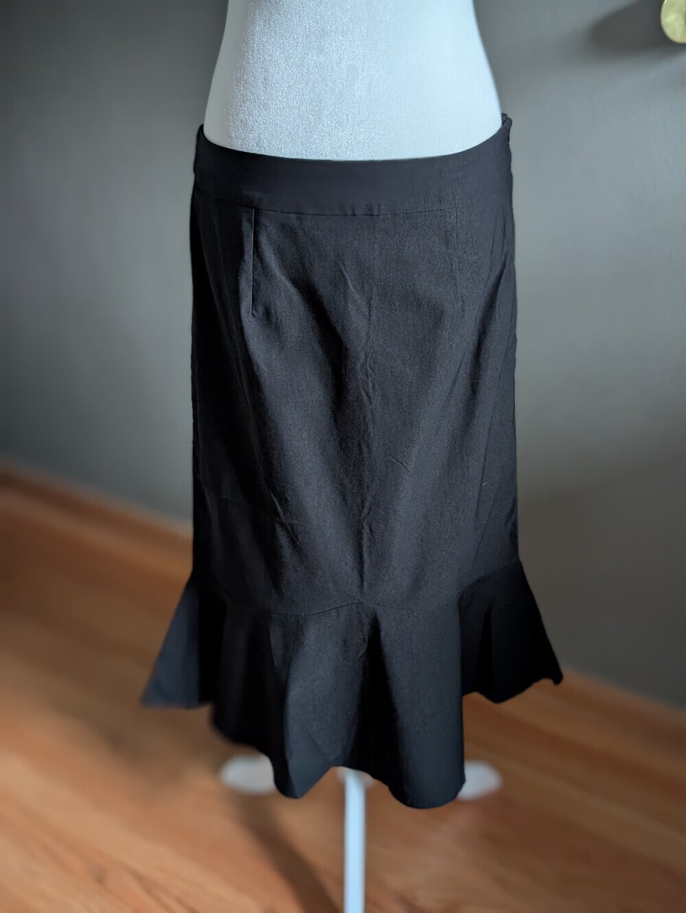NWT Kate Kasin Size XL Black High Waist Mermaid Trumpet Ruffle Hem Midi Skirt - Picture 1 of 5